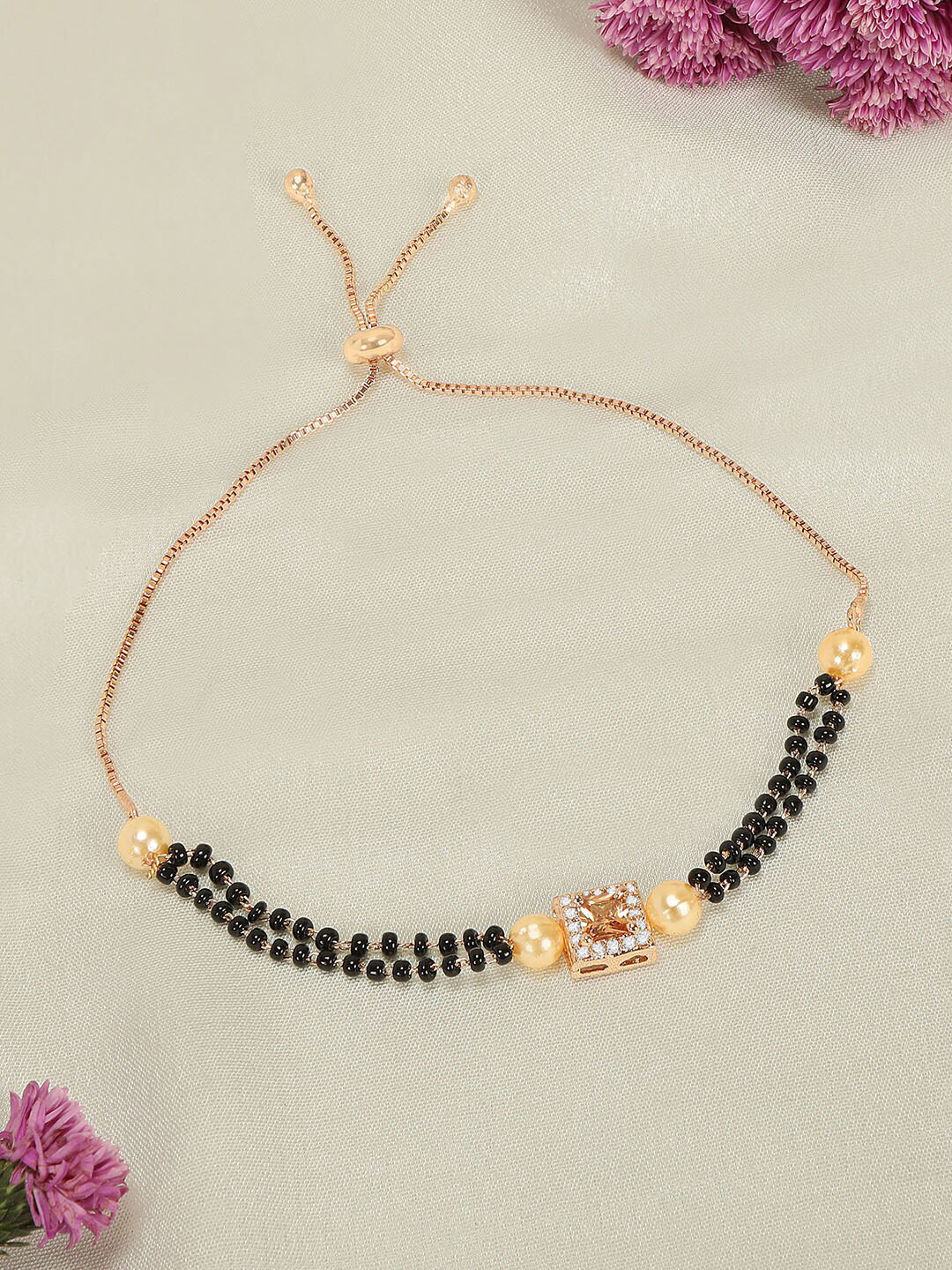 ZINU Women Rose Brass Cubic Zirconia Rose Gold-Plated Wraparound Bracelet