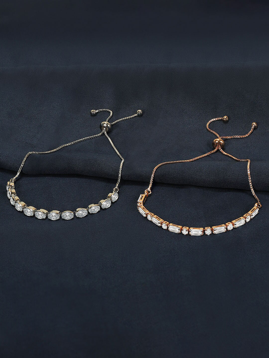 ZINU Women 2 Rose Brass Cubic Zirconia Rose Gold-Plated Charm Bracelet