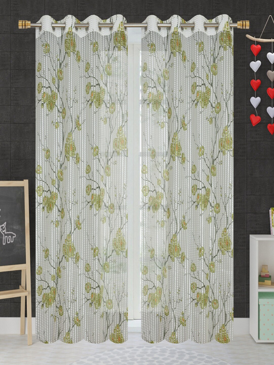 Homefab India Unisex Green Curtains and Sheers