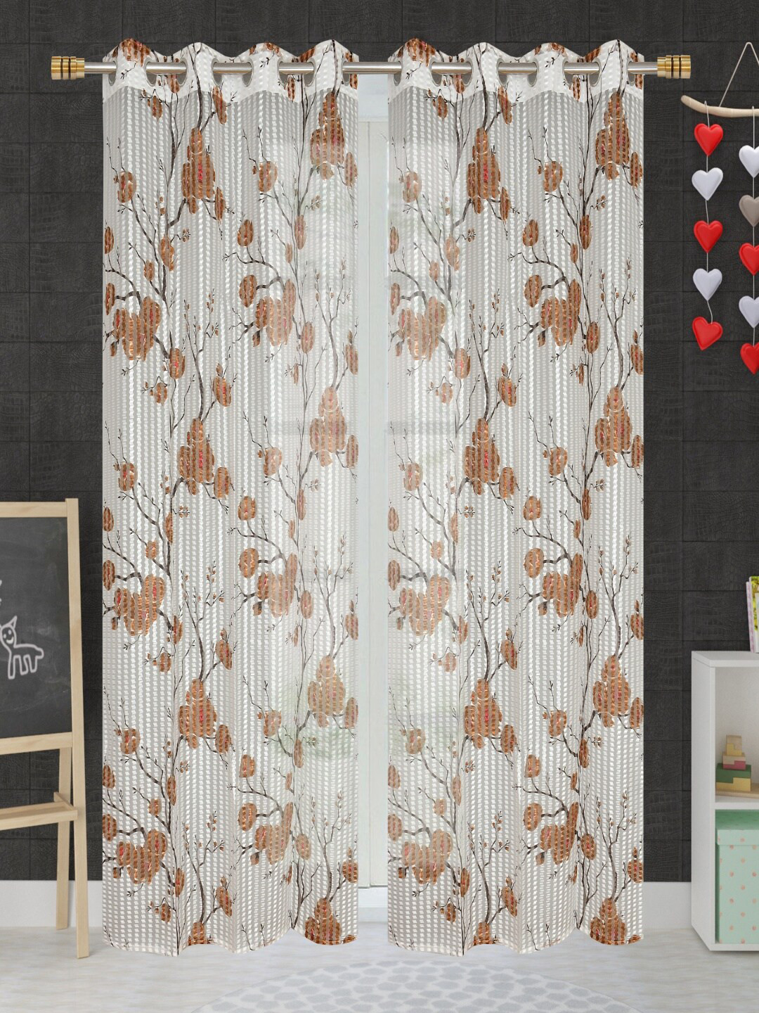 Homefab India Unisex Brown Curtains and Sheers