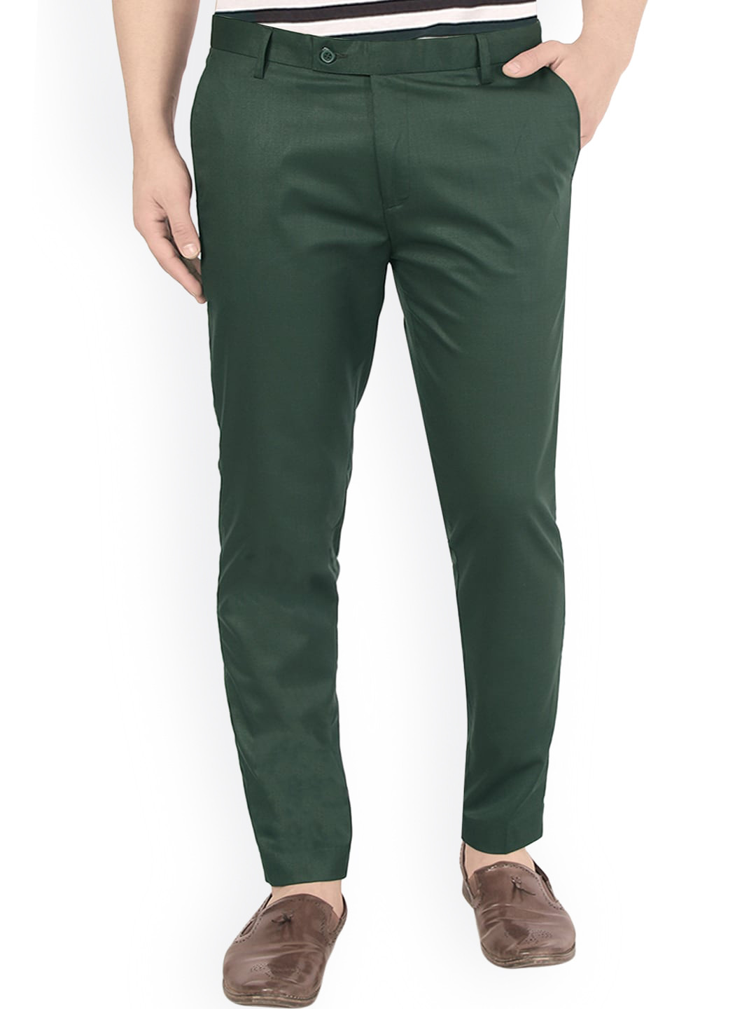 AD & AV Men Olive Green Classic Easy Wash Trousers
