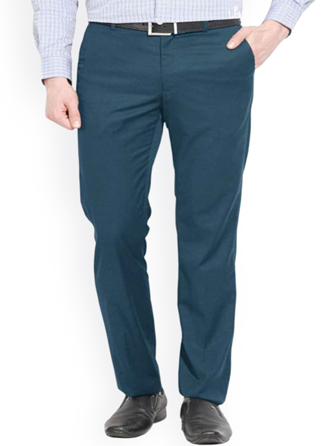 AD & AV Men Teal Classic Easy Wash Chinos Trousers