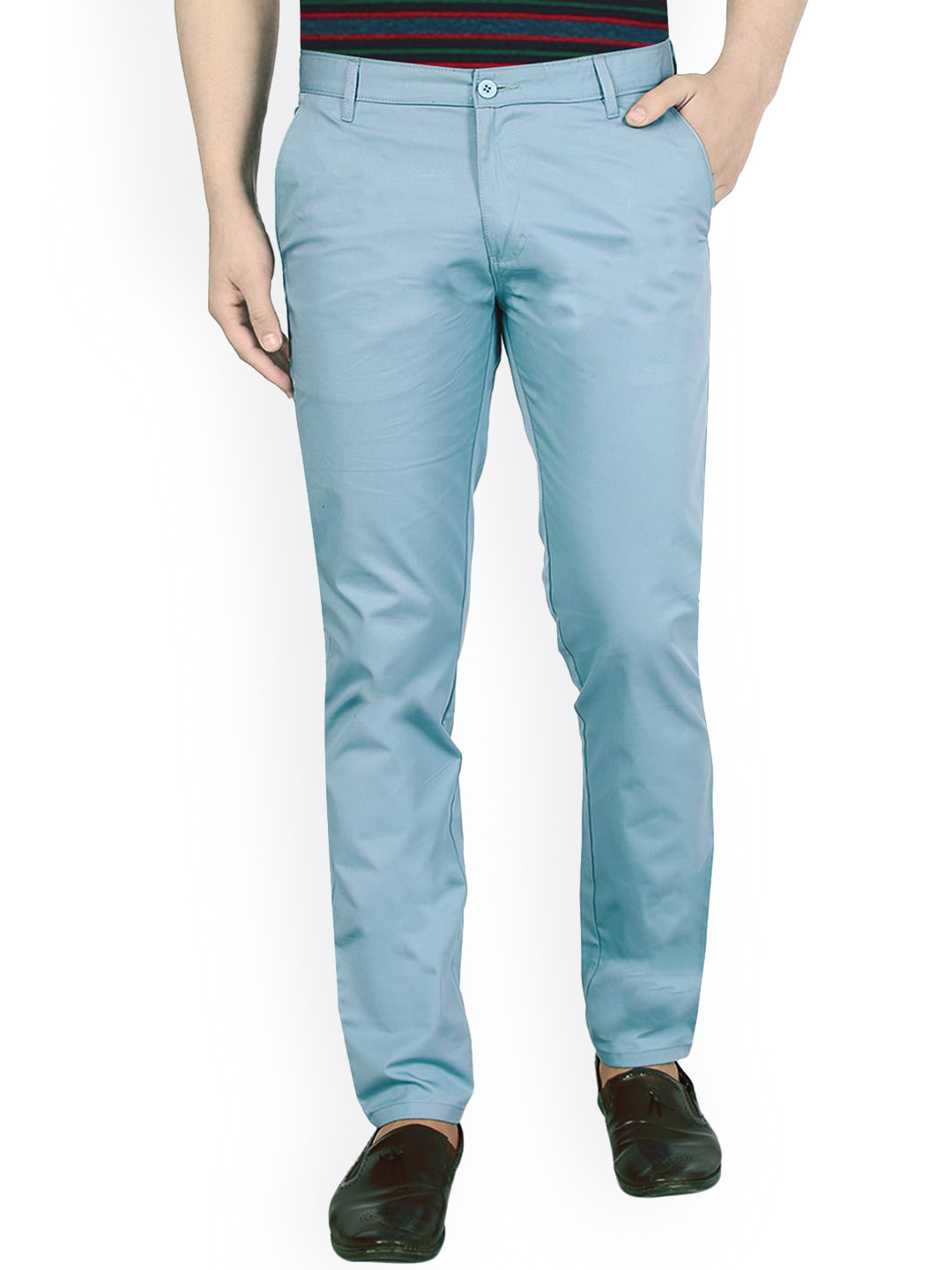 AD & AV Men Silver-Toned Classic Easy Wash Chinos Trousers