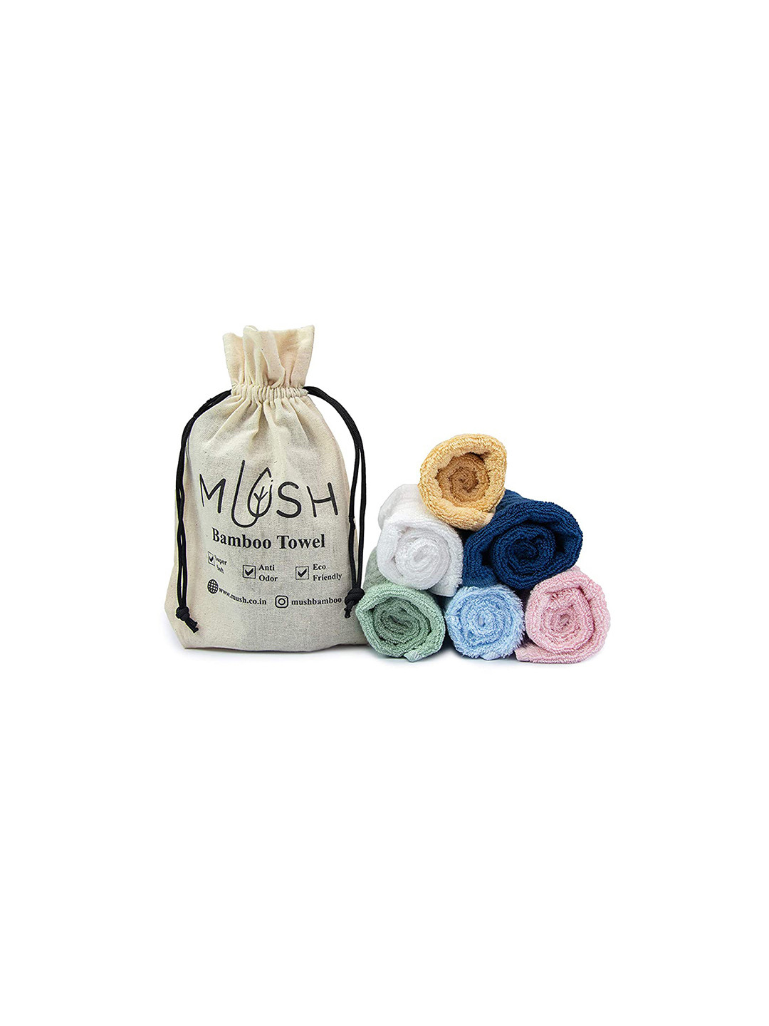 MUSH Set Of 7 Assorted Bamboo 600 GSM Ultra Soft & Eco Friendly Face Towels