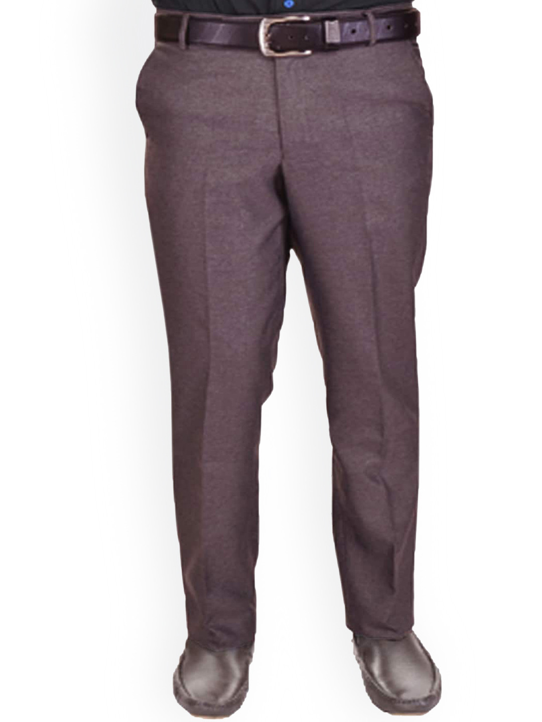 AD & AV Men Coffee Brown Textured Classic Easy Wash Formal Trousers