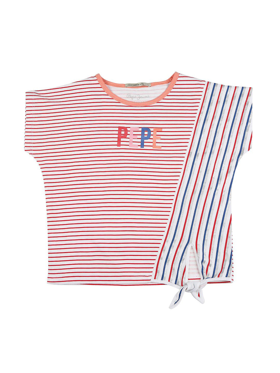 Pepe Jeans Girls Multicoloured Striped Extended Sleeves Relaxed Fit T-shirt