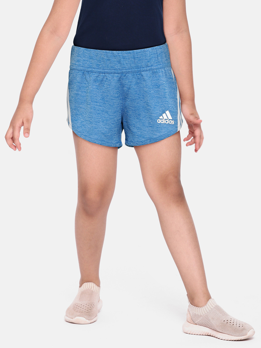 ADIDAS Girls Blue 3 Stripes Sports Shorts