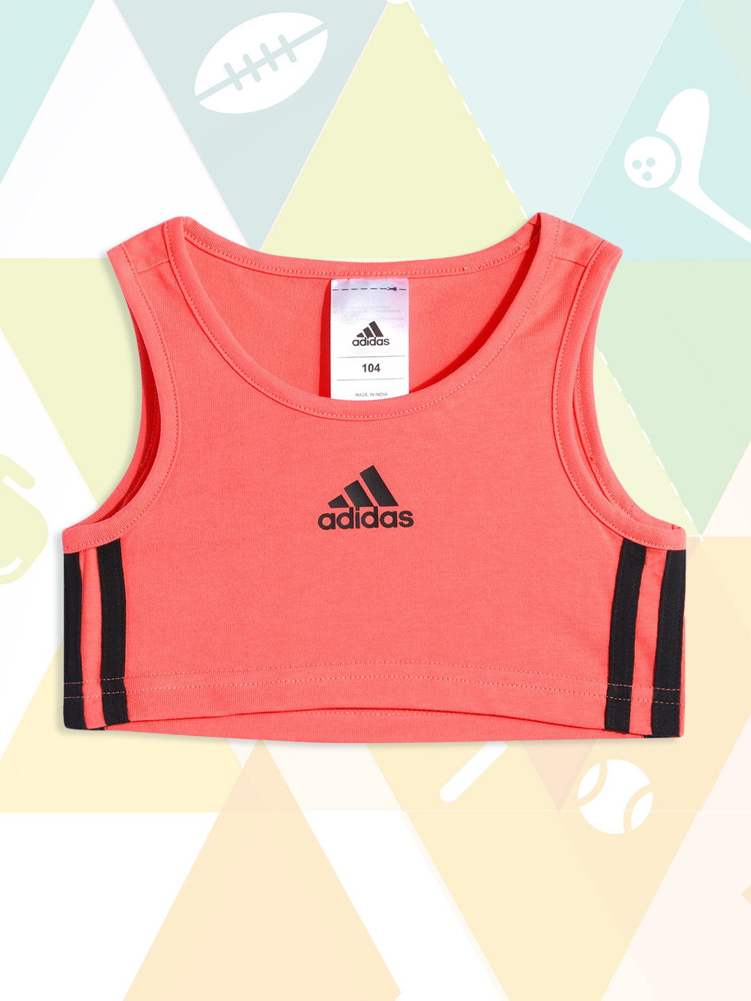 ADIDAS Coral Pink Brand Logo Printed Tank Crop Top