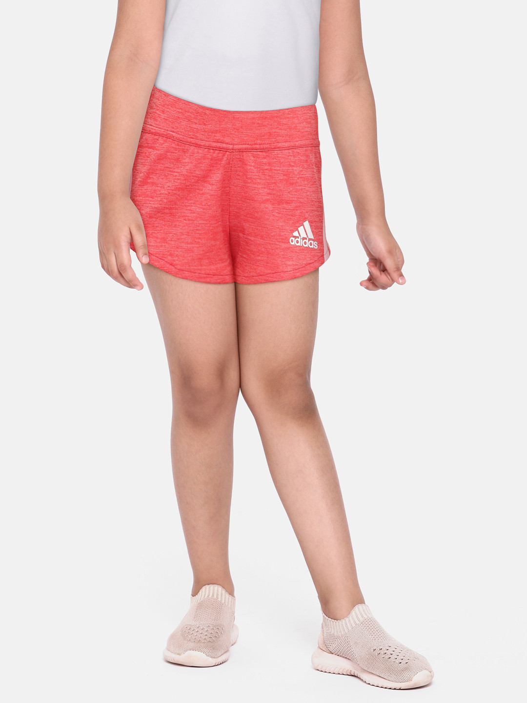 ADIDAS Girls Red 3 Stripes Sports Shorts