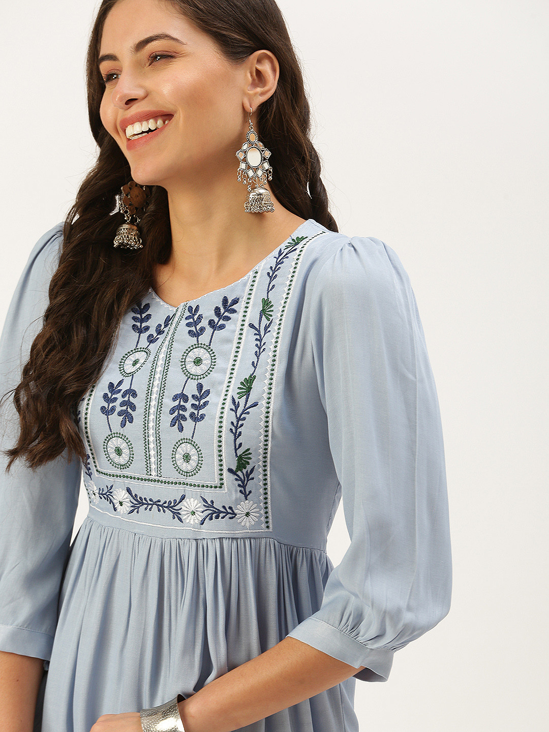 SHOWOFF Blue Yoke Design Thread Work Thread Work Empire Kurti