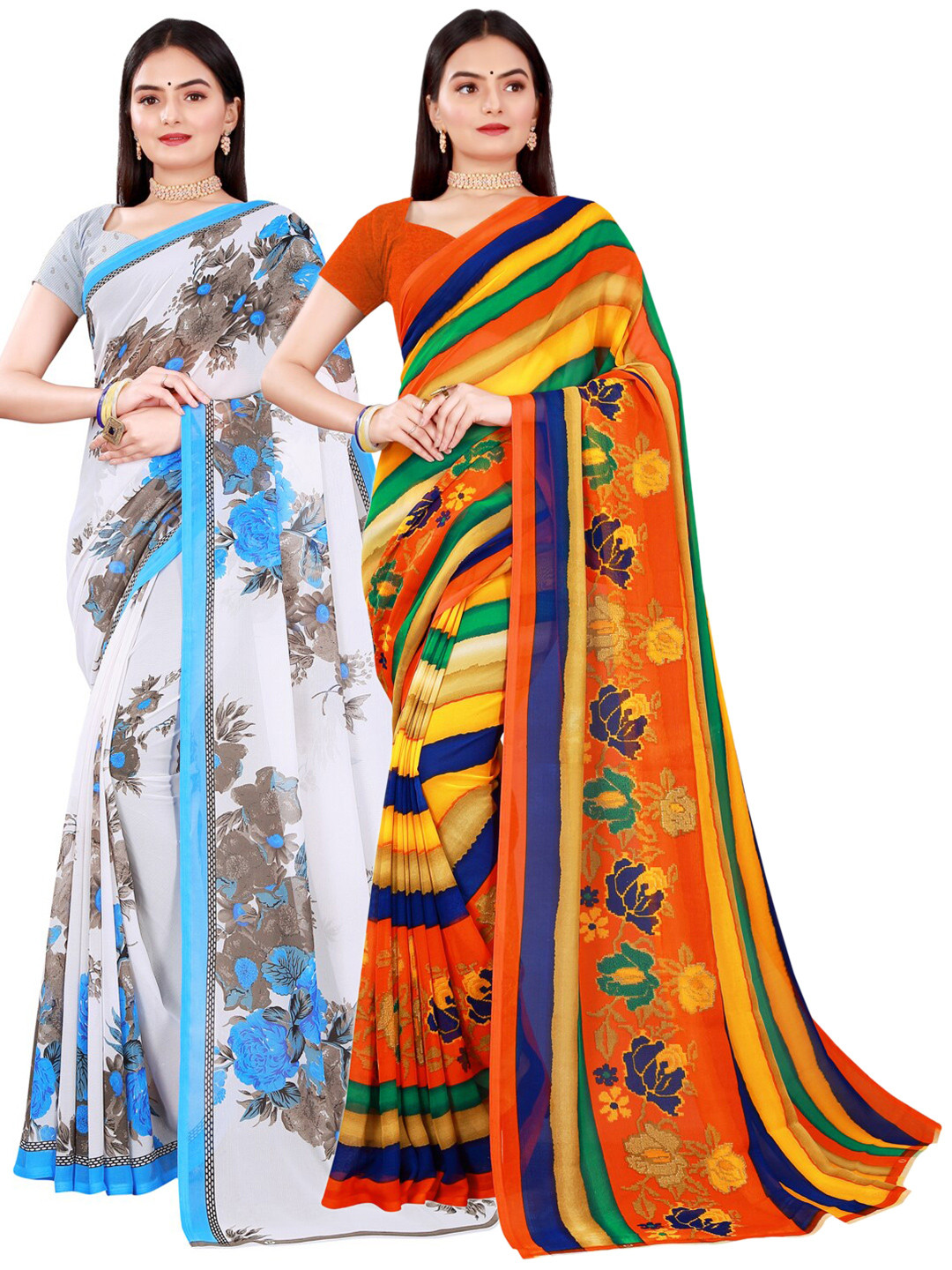 KALINI White & Green Pure Georgette Saree