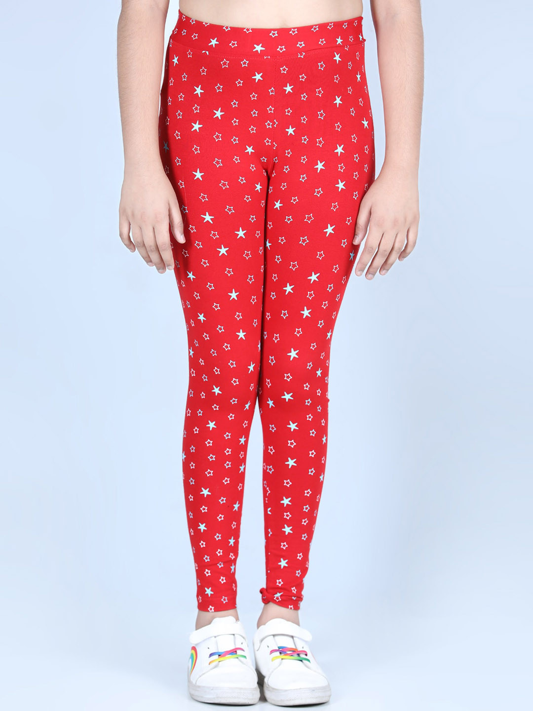 StyleStone Girls Red Printed Pure Cotton Ankle Length Leggings