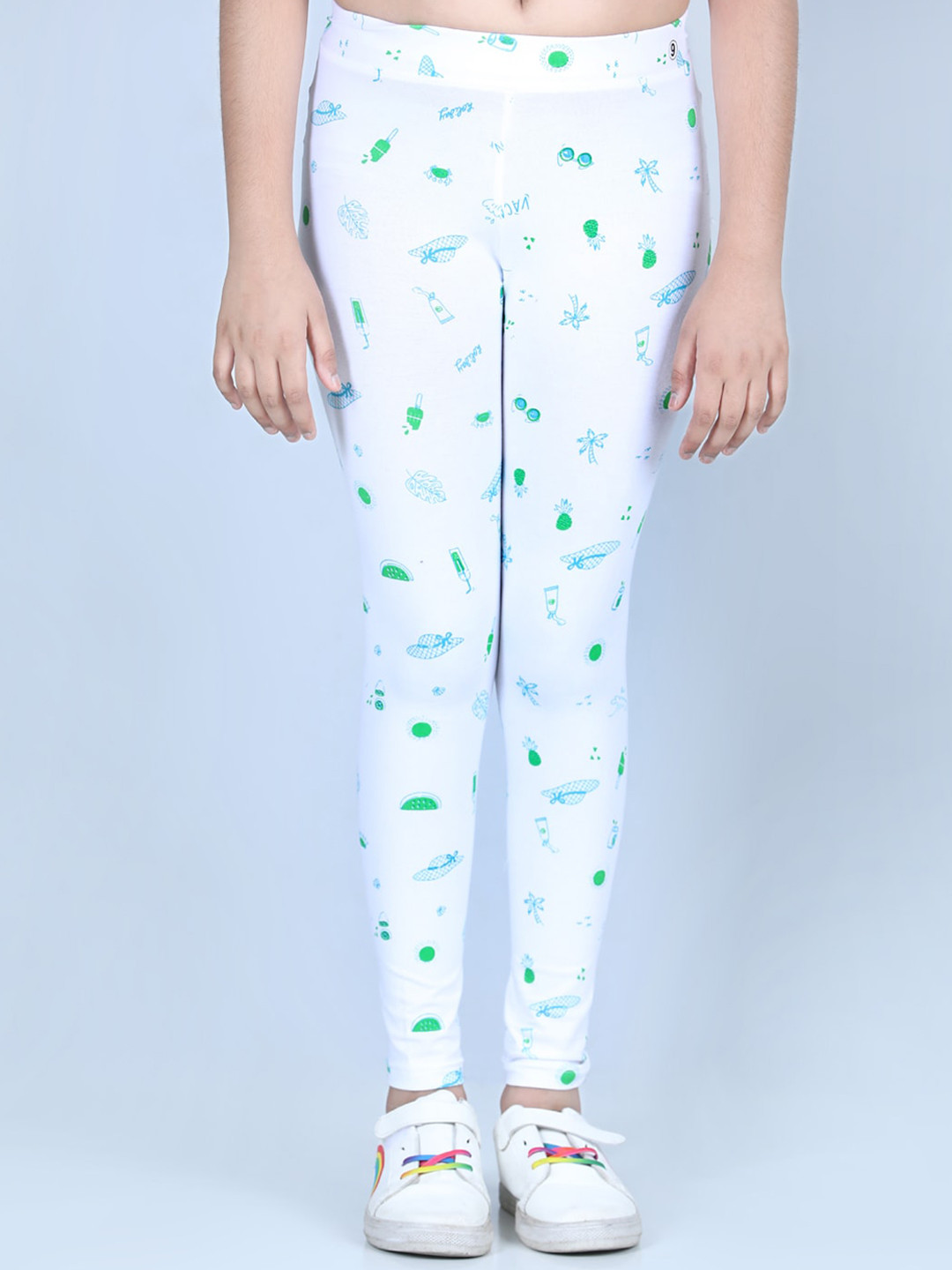 StyleStone Girls White Ankle-Length Printed Leggings