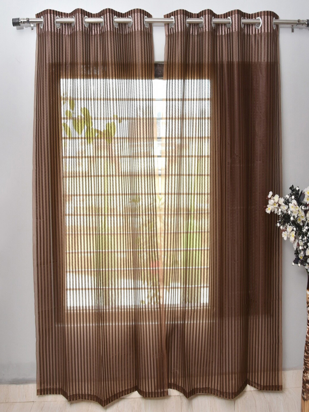 Homefab India Unisex Brown Curtains and Sheers