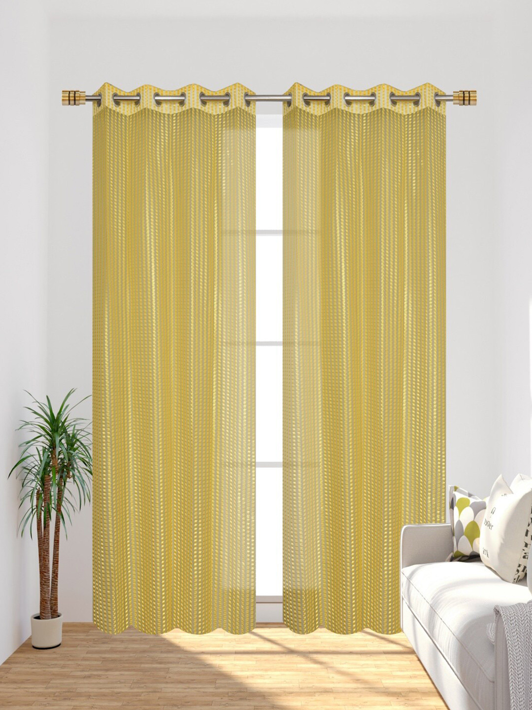 Homefab India Unisex Yellow Curtains and Sheers
