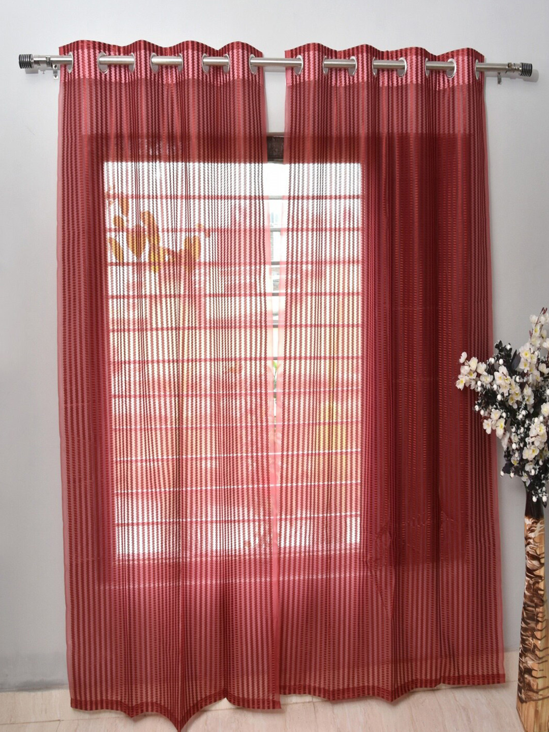 Homefab India Unisex Maroon Curtains and Sheers