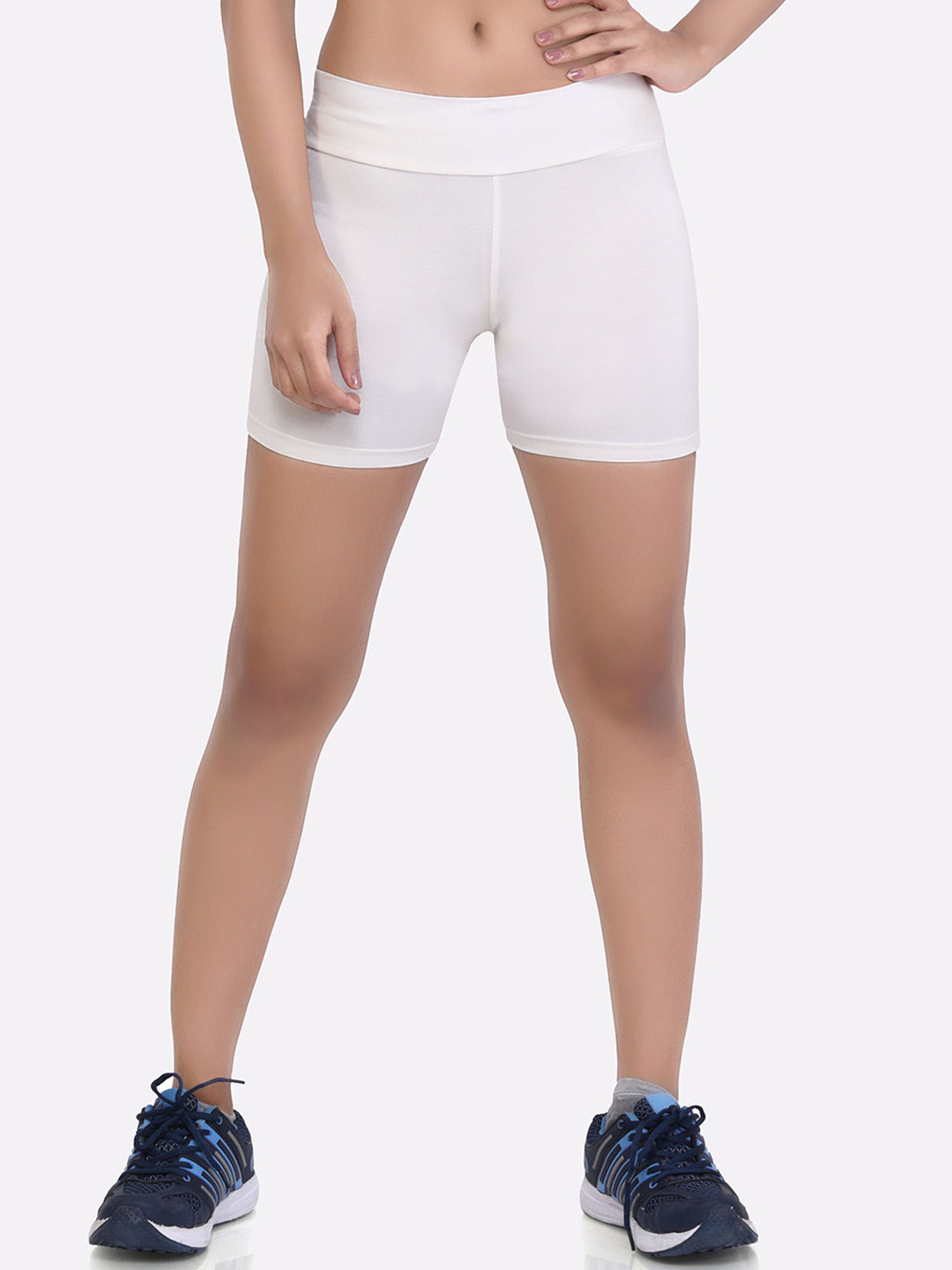 LAASA SPORTS Women Off White Skinny Fit High-Rise Training or Gym Sports Shorts
