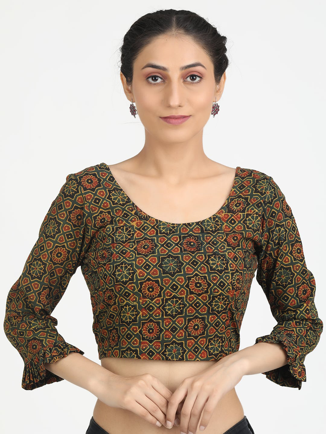 Llajja Green Printed Cotton Saree Blouse