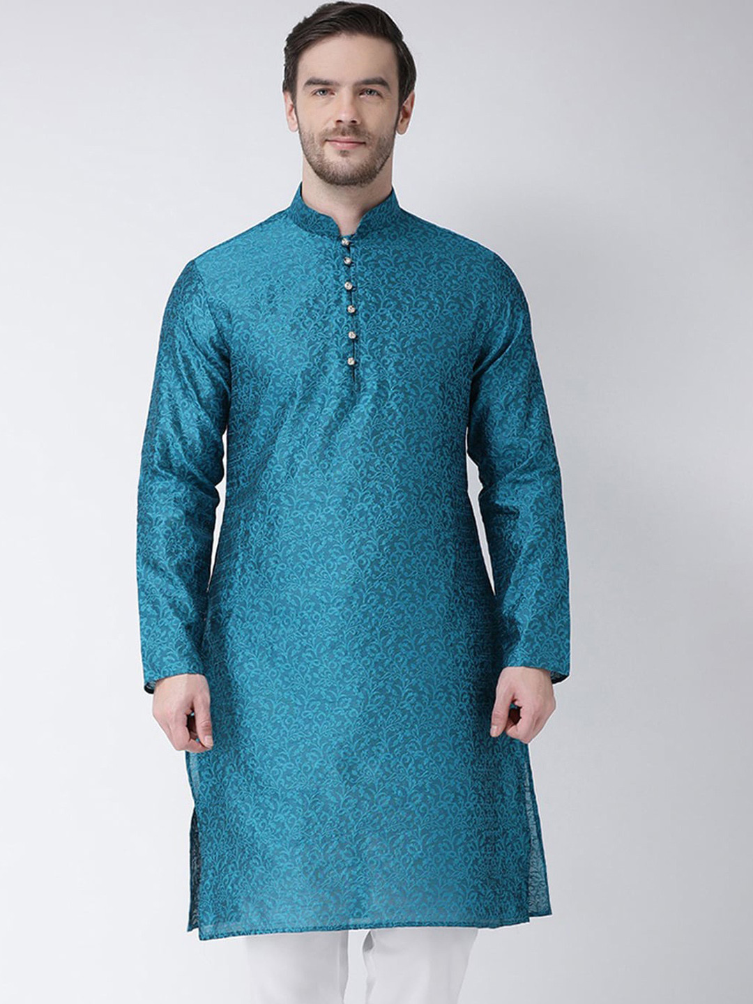 SG LEMAN Men Teal Jacquard Kurta