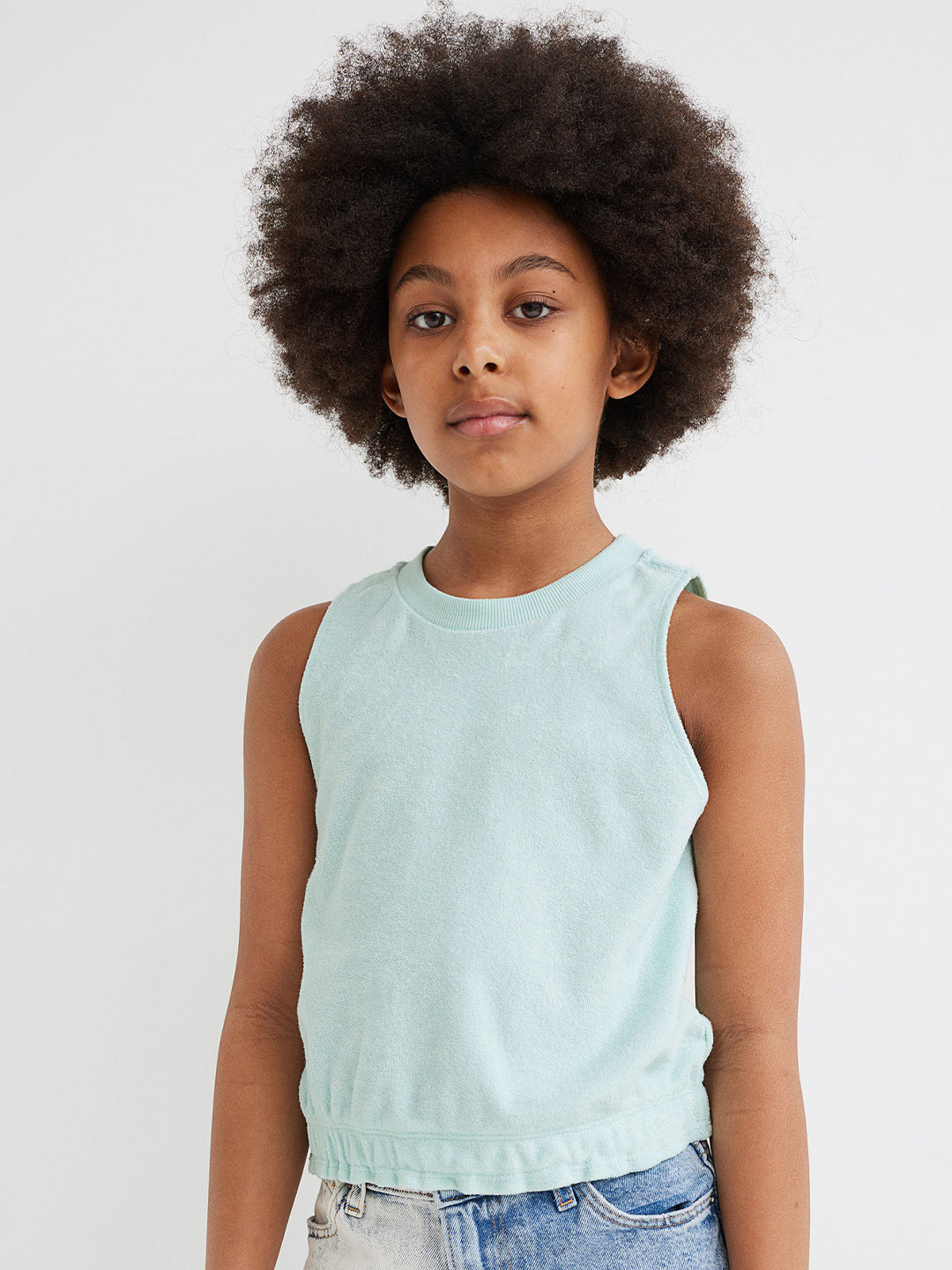 H&M Girls Turquoise Blue Cropped Terry Vest Top
