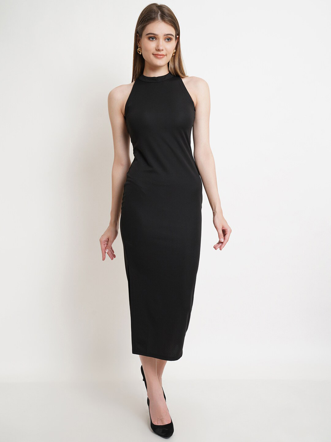 Popwings Black Sheath Midi Dress