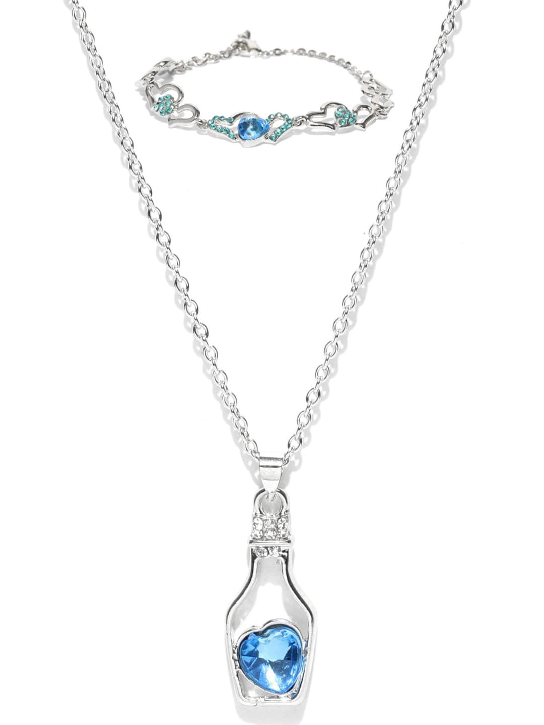 Mahi Silver-Plated Blue Stone Studded Jewellery Set