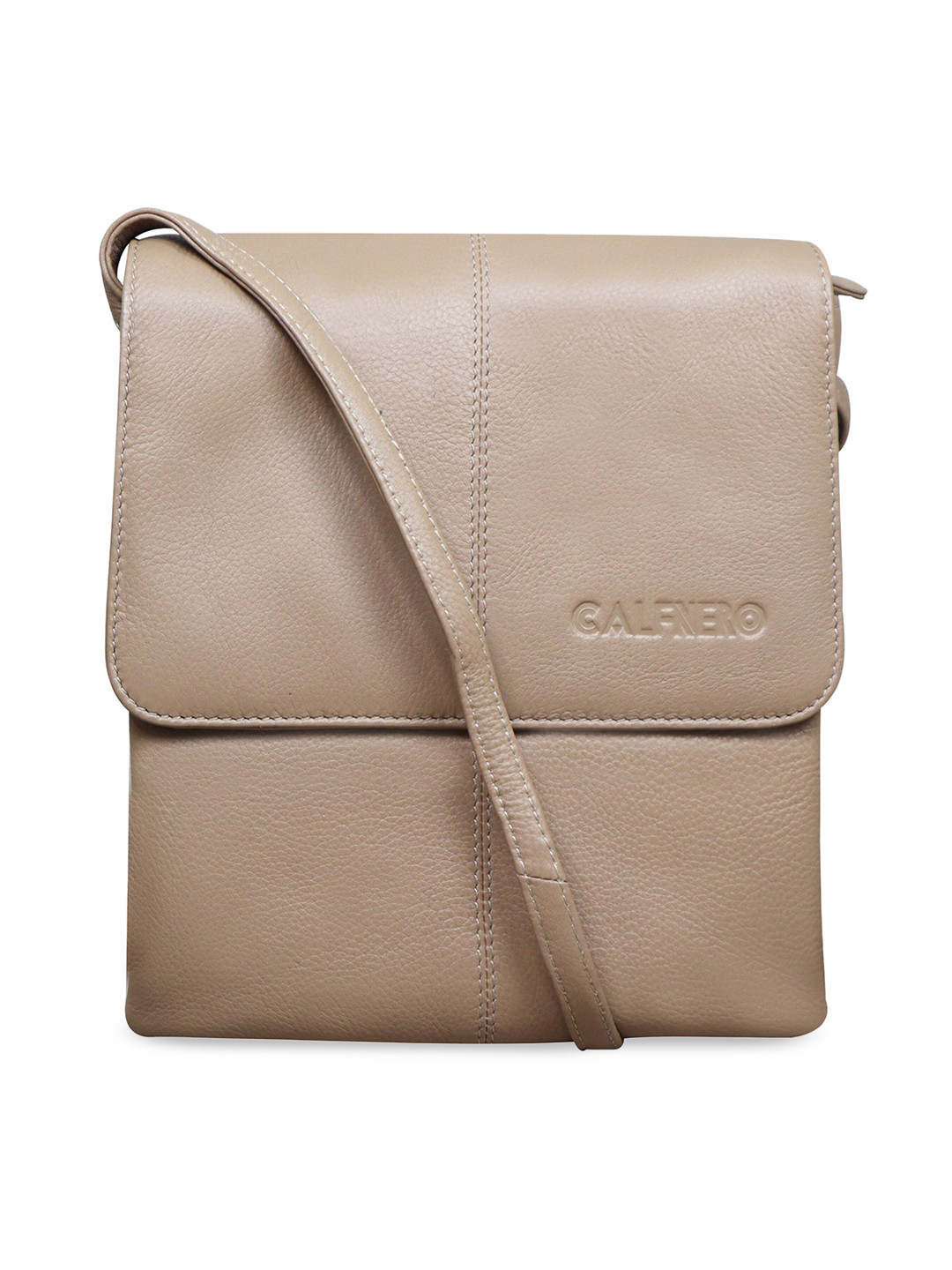 CALFNERO Taupe Leather  Structured Sling Bag