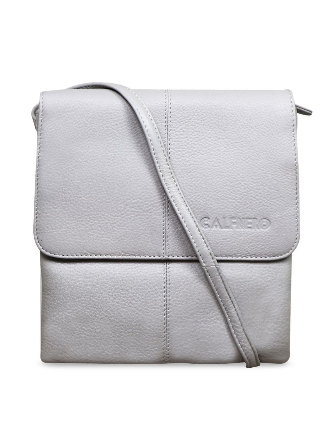 CALFNERO Women's Genuine Leather Silver-Toned Bucket Sling Bag