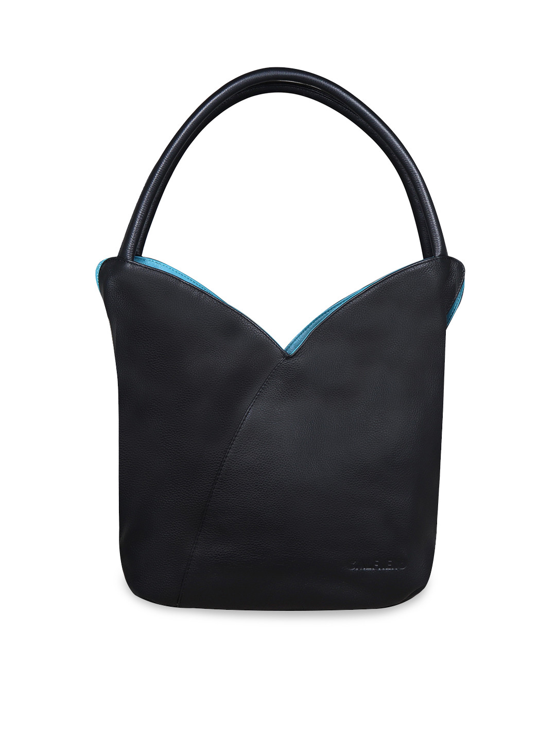 CALFNERO Black Leather Structured Hobo Bag with Bow Detail