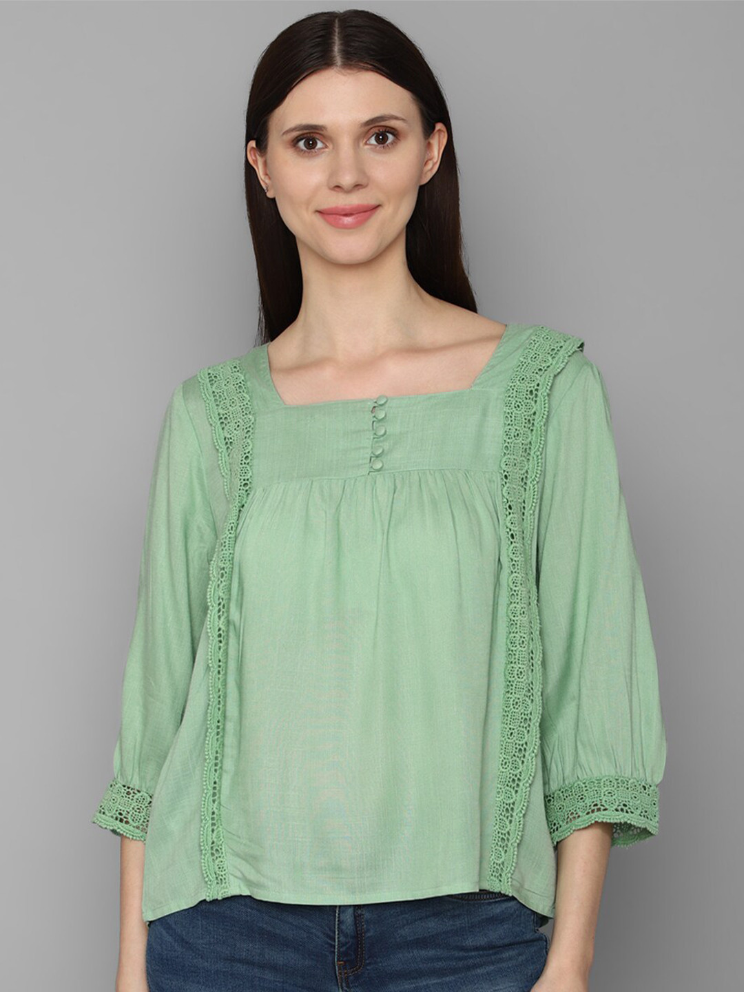 Allen Solly Woman Green Solid Rayon Top