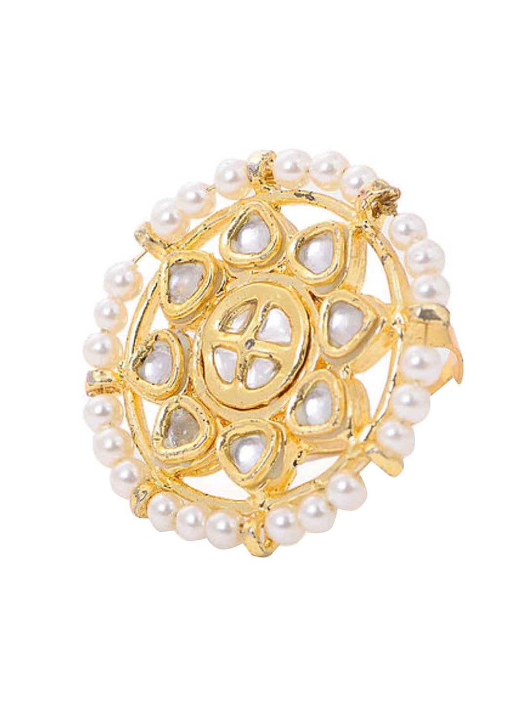 Bamboo Tree Jewels Women Gold-Toned & Plated Kundan Beaded Finger Ring