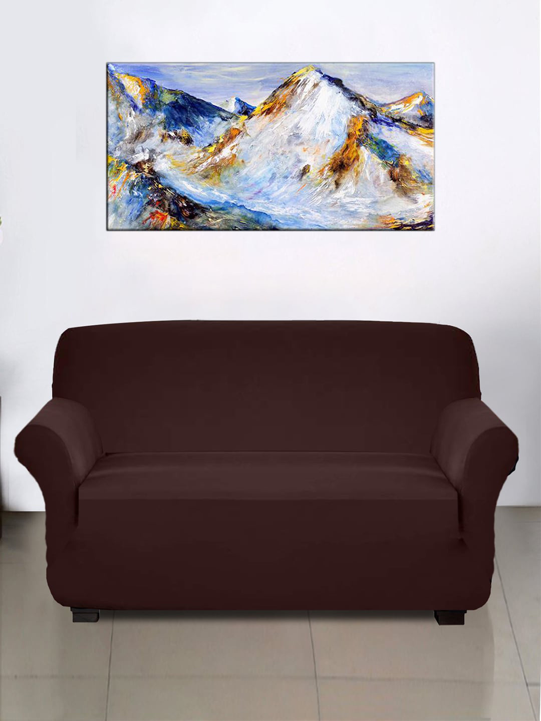 Kuber Industries Set of 2 Brown Solid Sofa Cover Set With Foam Stick