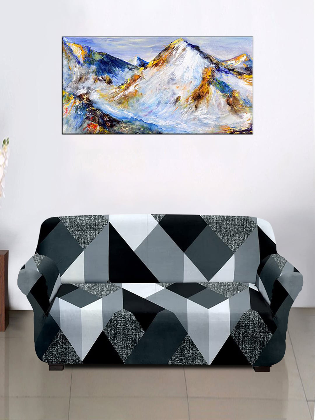 Kuber Industries Set of 2 Grey & White Printed 1 & 3 Seater Sofa Cover Set