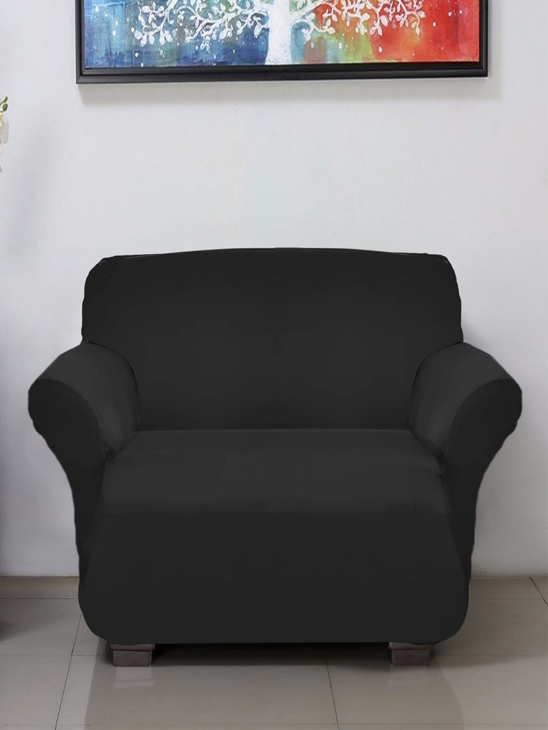 Kuber Industries Black Solid One Seater Sofa Covers