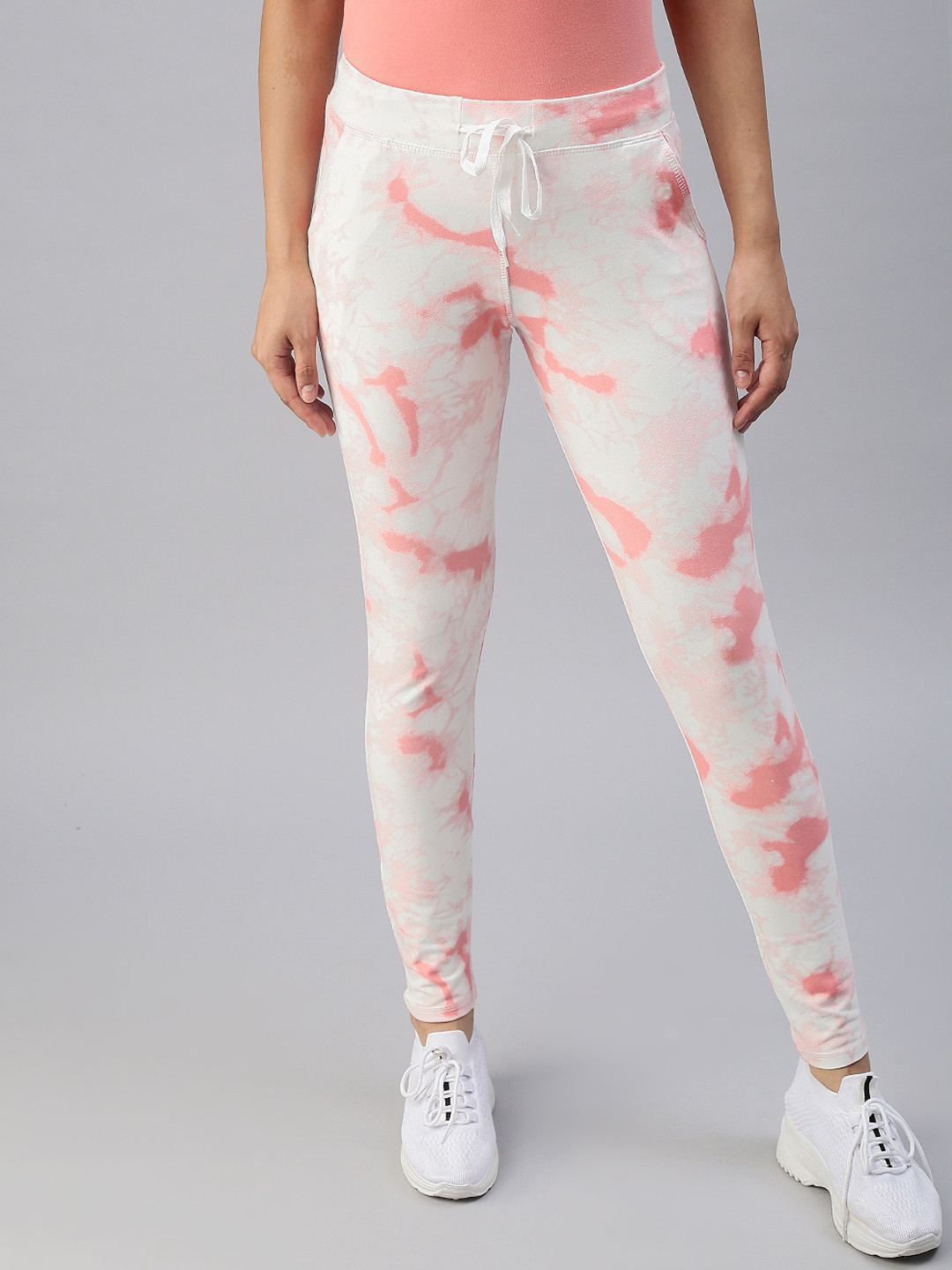 SHOWOFF Pink & White Women Slim Fit Tie and Dye Track Pants