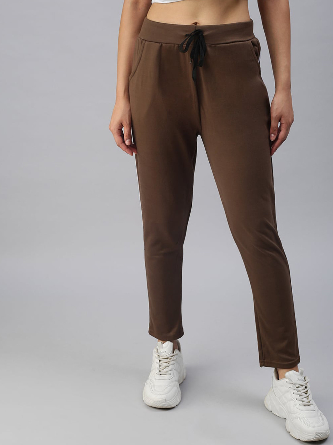SHOWOFF Women Brown Slim Fit Side Striped Track Pants