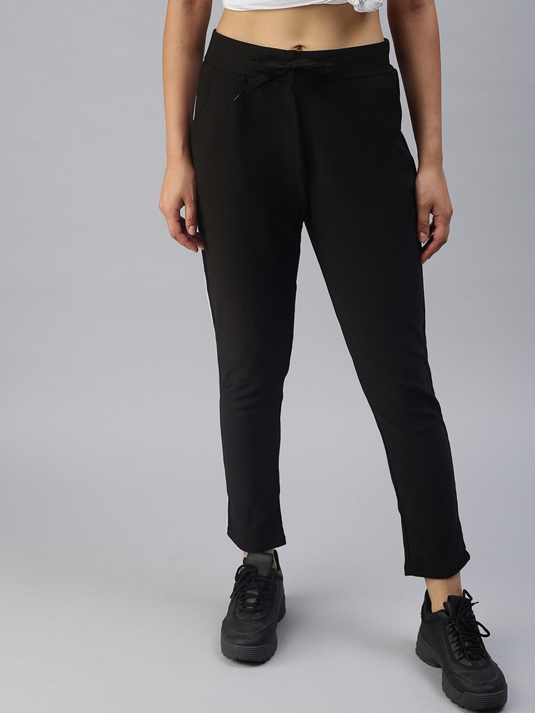 SHOWOFF Women Black Solid Slim Fit Dry Fit Regular Track Pants