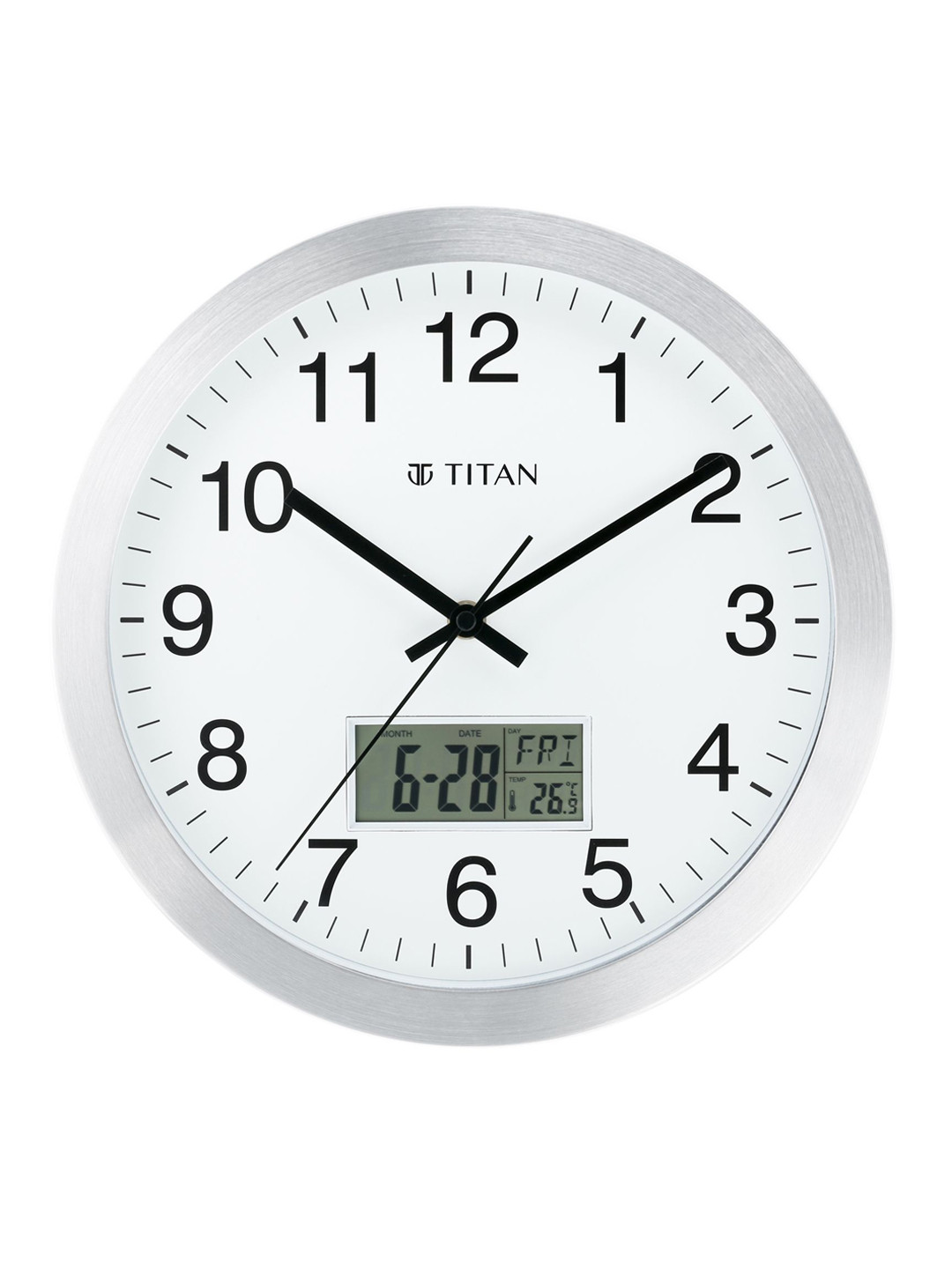 Titan Steel Metal Large Display Round Battery Digital Wall Clock-30cm