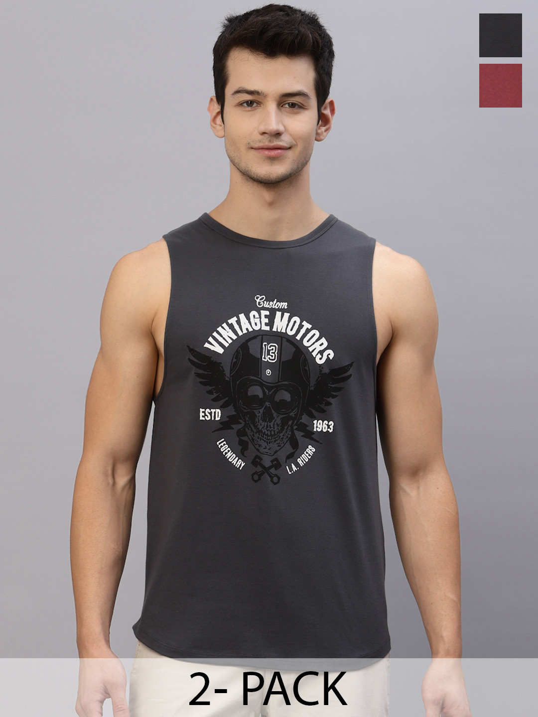 Rigo Men Pack Of 2 Printed Cotton Innerwear Vests