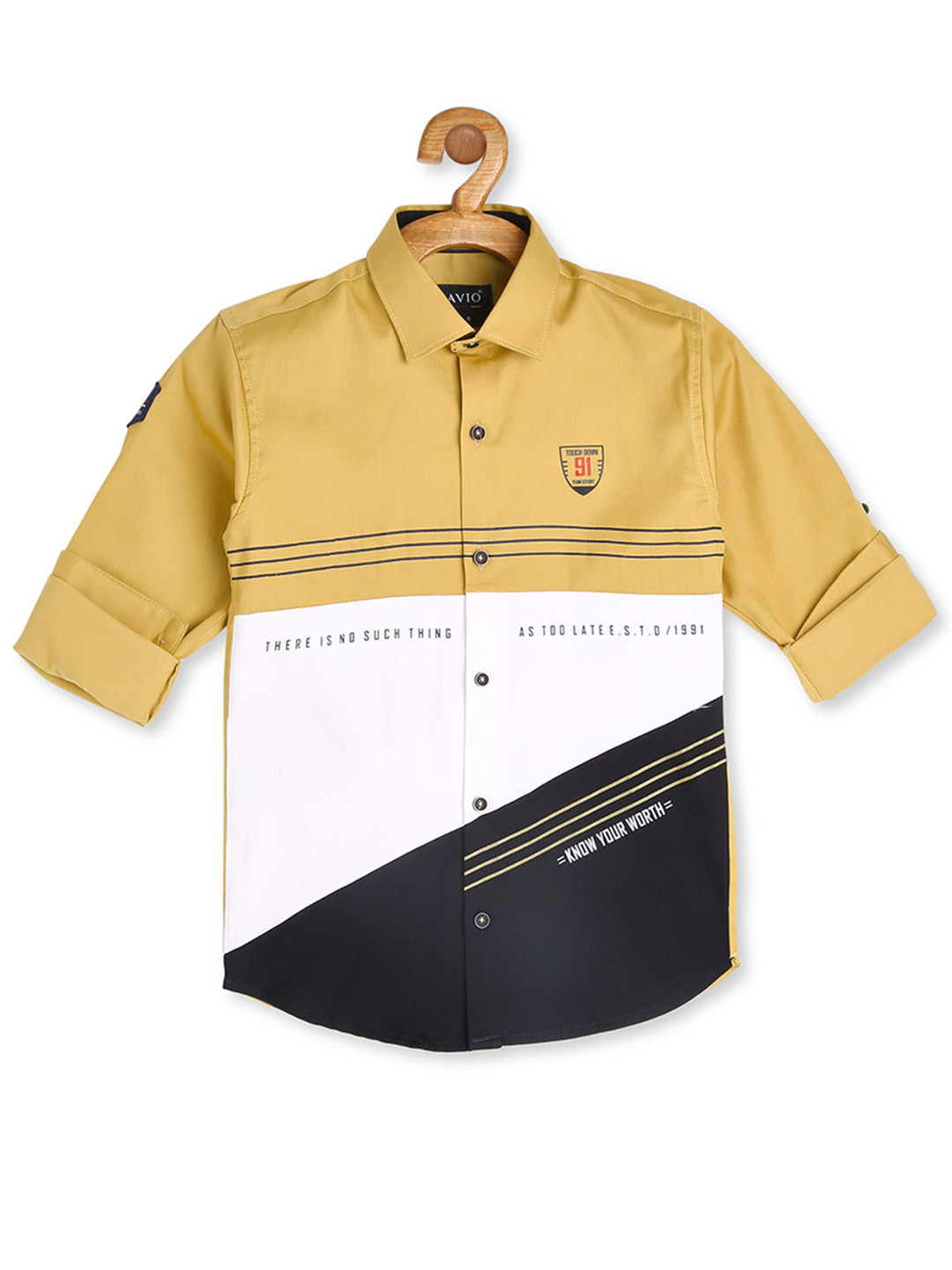 CAVIO Boys Gold-Toned Printed Casual Shirt 100 % Cotton