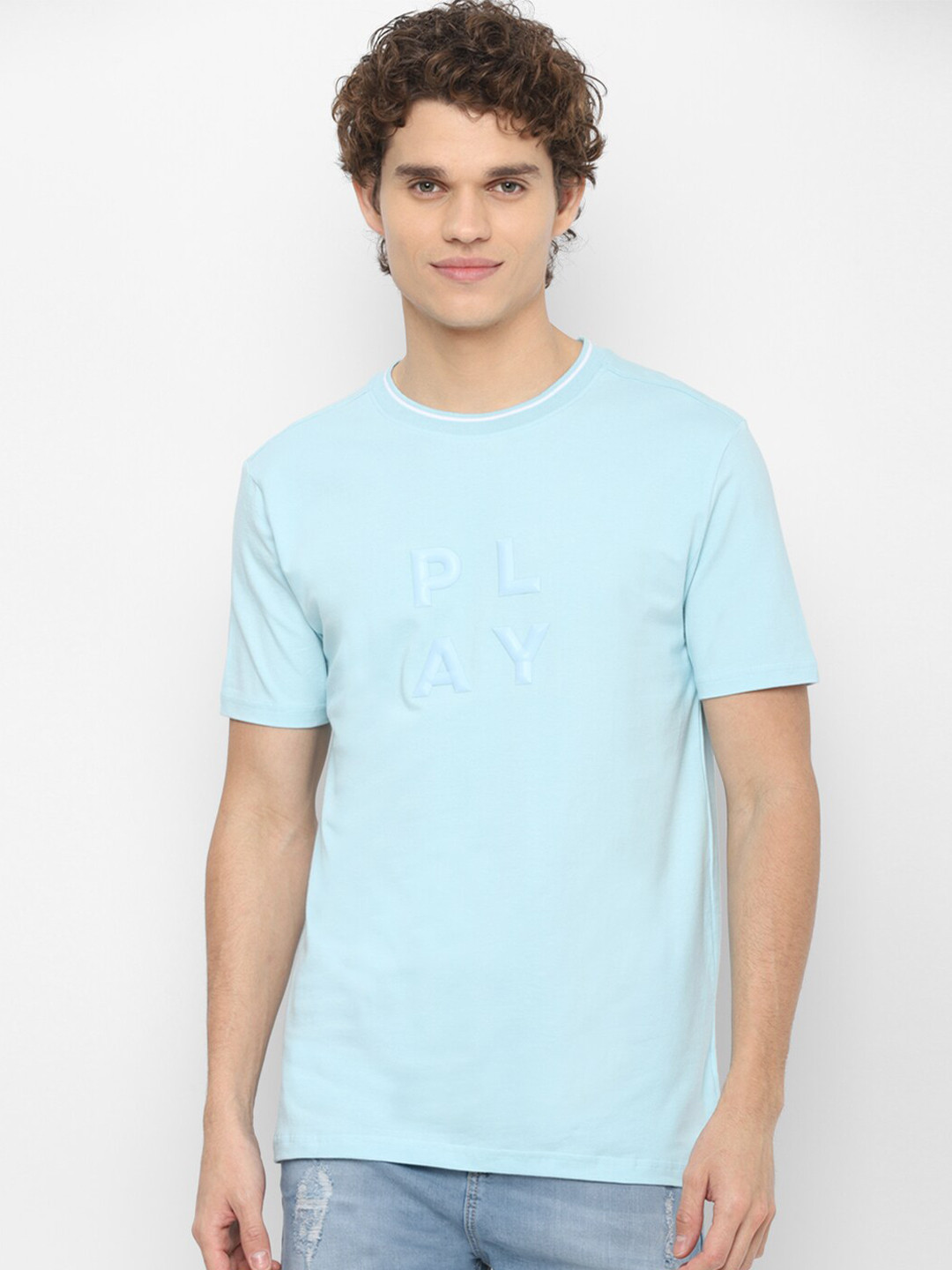 FOREVER 21 Men Blue Typography Printed T-shirt