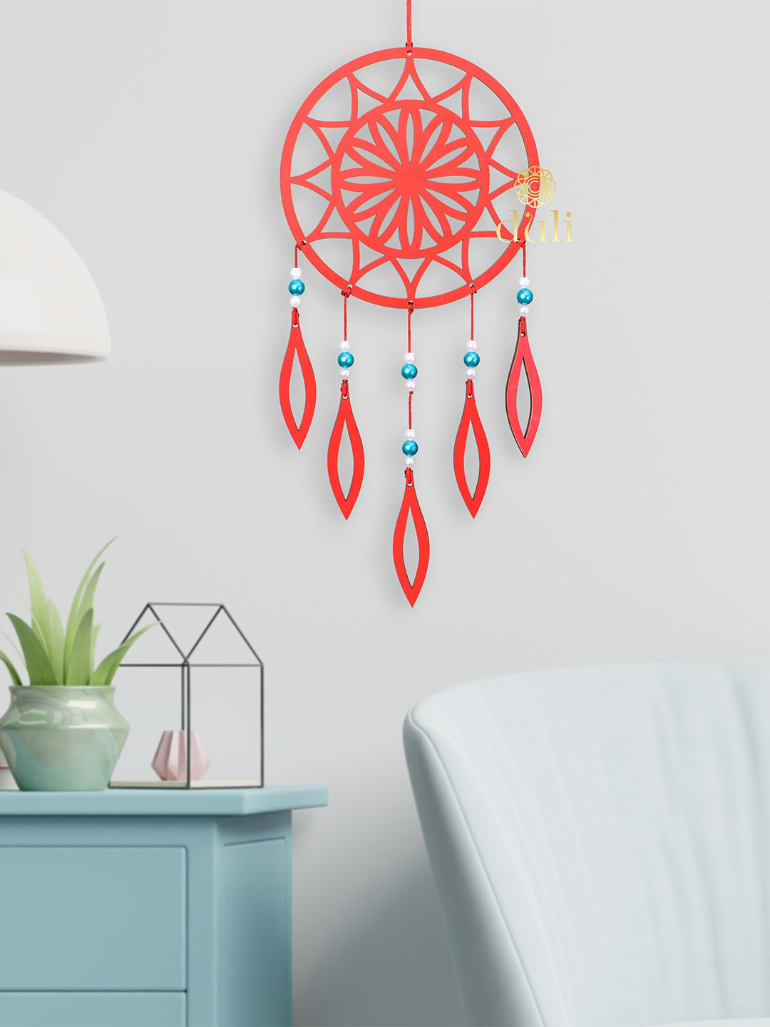 DULI Unisex Red Solid Flower Design Dream Catcher Windchimes