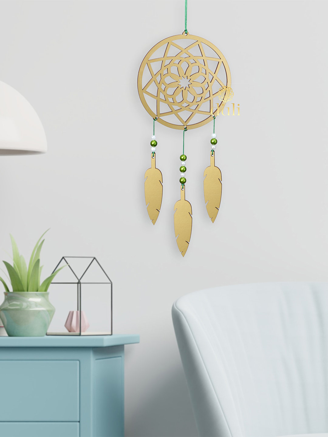 DULI Gold-Toned Wood Dream Catcher Windchimes