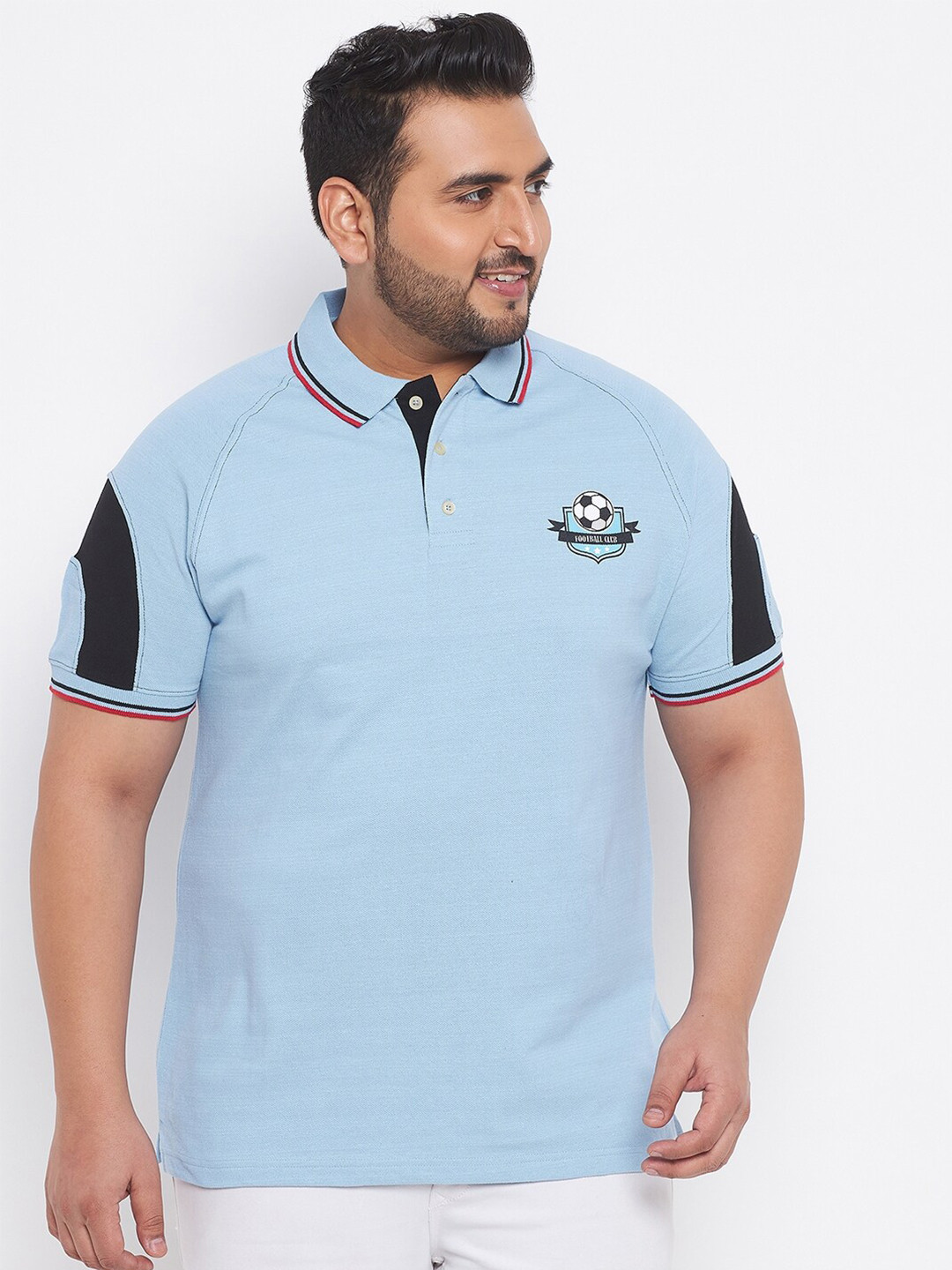 bigbanana Plus Size Men Blue Polo Collar Cotton T-shirt