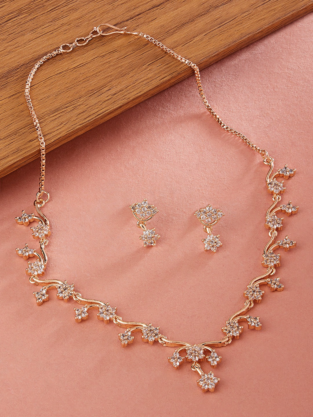 AMI Women Rose Gold-Plated White CZ-Studded Jewellery Set