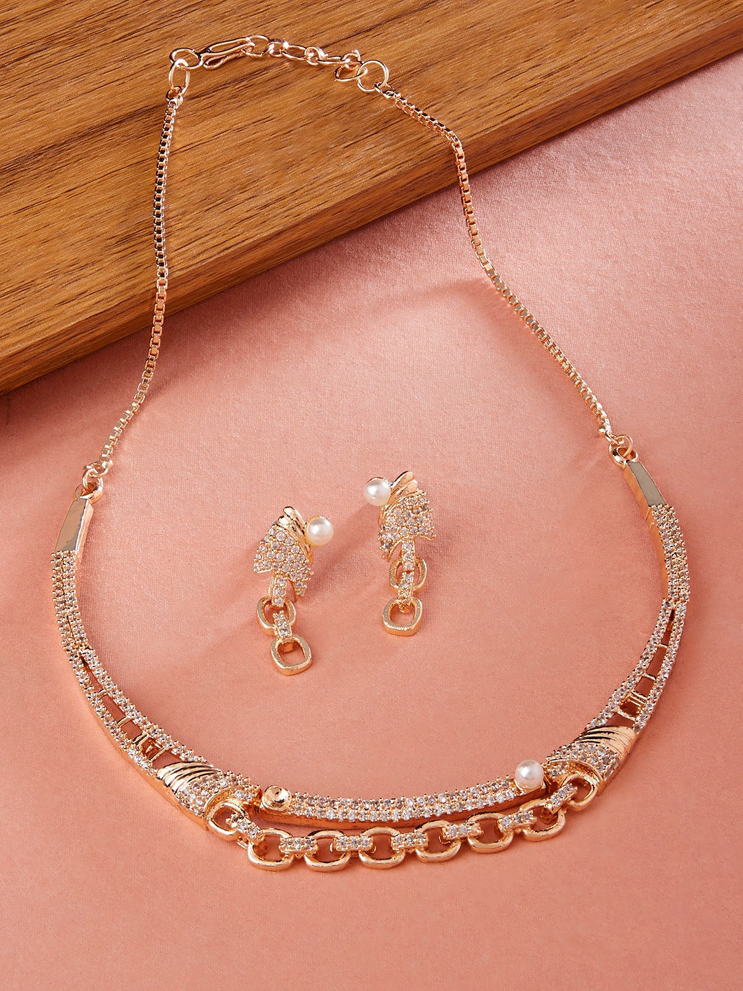 AMI Rose Gold-Plated & White CZ-Studded Jewellery Set