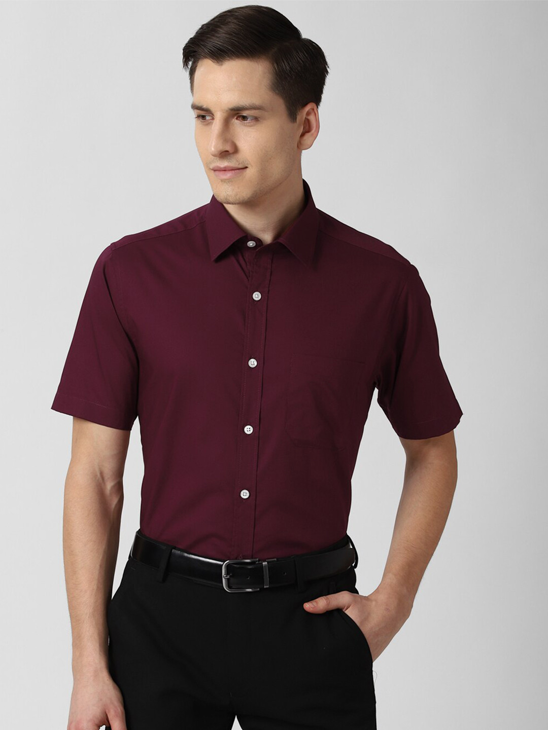 Peter England Men Burgundy Formal Shirt