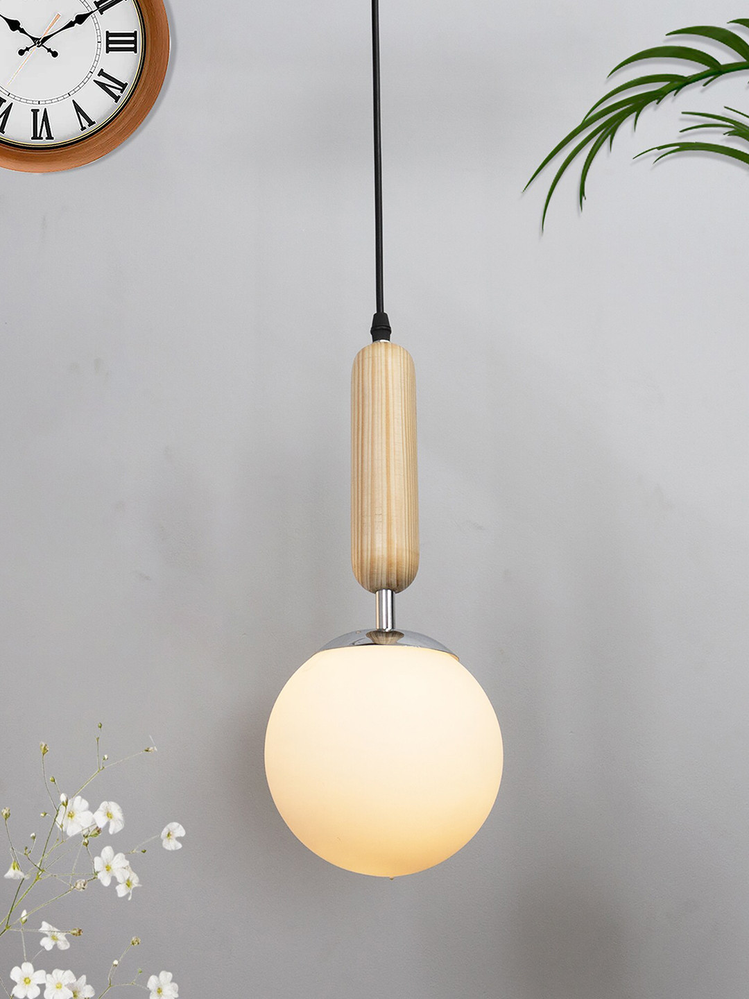 Homesake Beige Solid Wood Bullet Ceiling Lamp