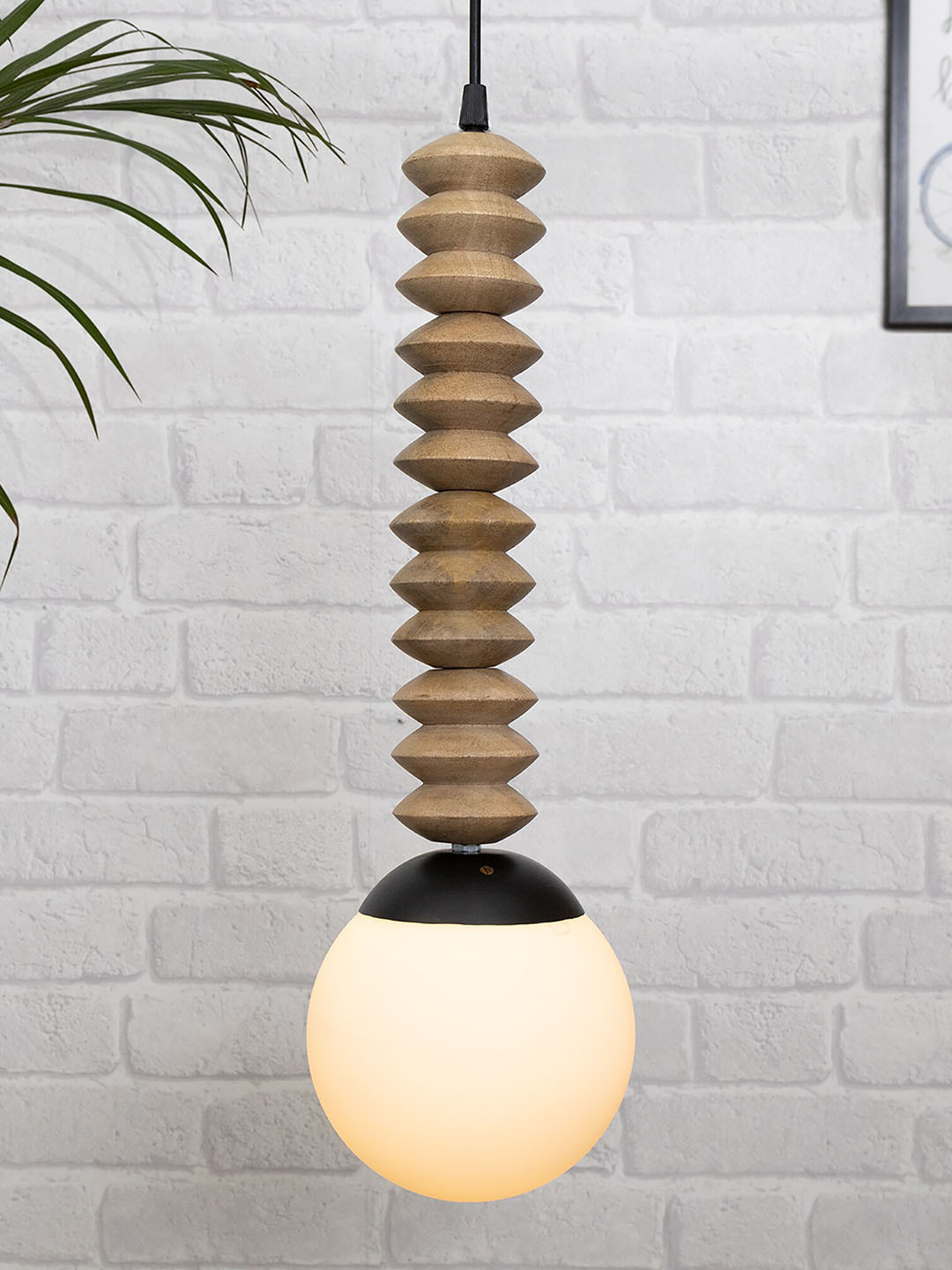 Homesake Beige Solid Wood Spiral Beaded Ceiling Lamp
