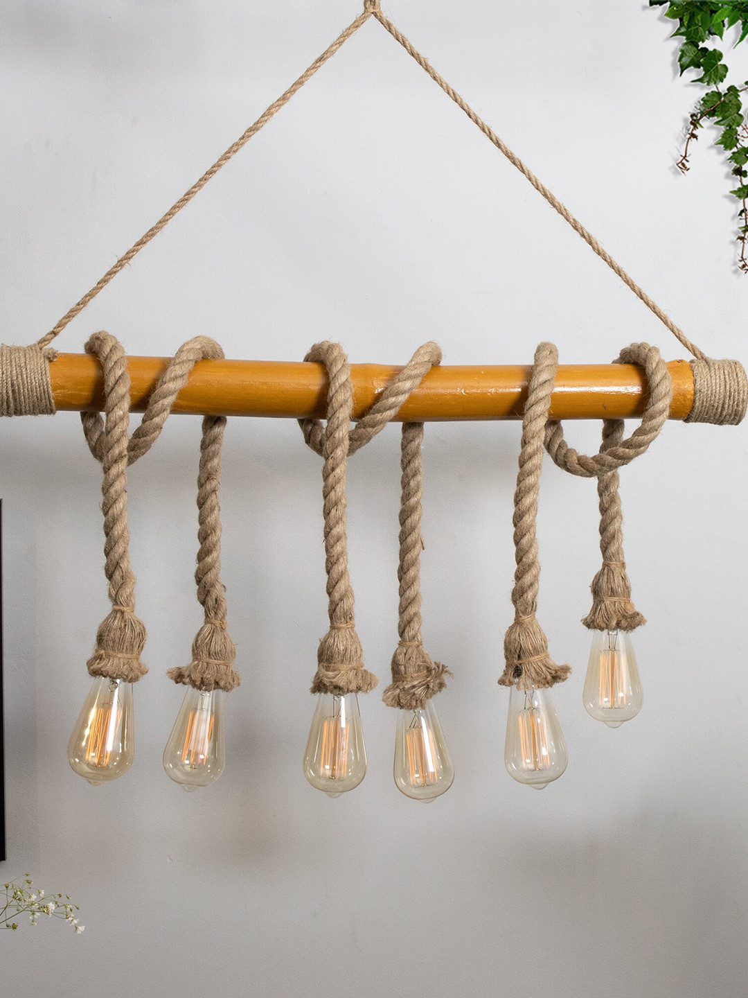 Homesake Yellow & Beige Bamboo Rope Braided Ceiling Lamp